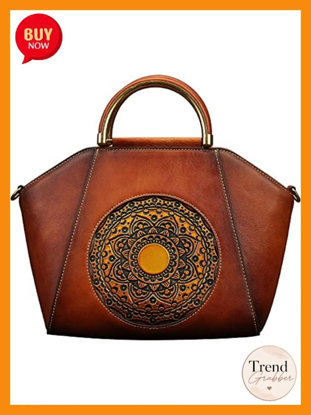 Genuine Leather Embossed Totem Satchel Handbag Top Handle Crossbody Bag